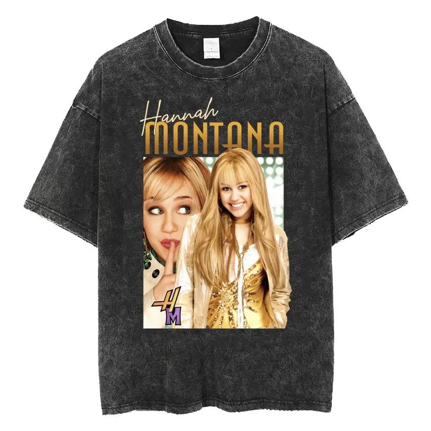 Retro Hannah Montana Oprané Tričko Pánské a Dámské Čistá Bavlna Letní Oblečení Módní Ležérní Tričko s Krátkým Rukávem Streetwear