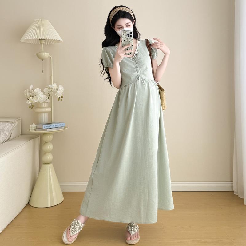 2026 Summer Maternity Dress: Elegant Neckline with Sequins, Loose Fit