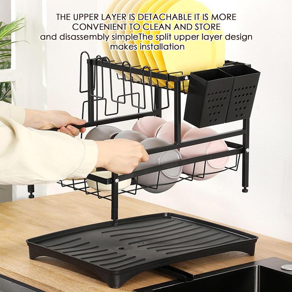 Dish Drying Rack For Kitchen Counter Space-Saving 2-Tier Dish Rack Pot Lid Drainer Organizer Stand Heavy Duty Utensil Holder For