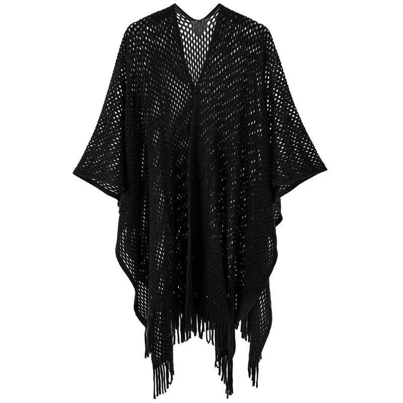 Autumn Winter Hollow Crochet Scarf Women Lady Layers Poncho Elegant Solid Tassel Shawl Scarve Capa Para Mujer Fashion Party New