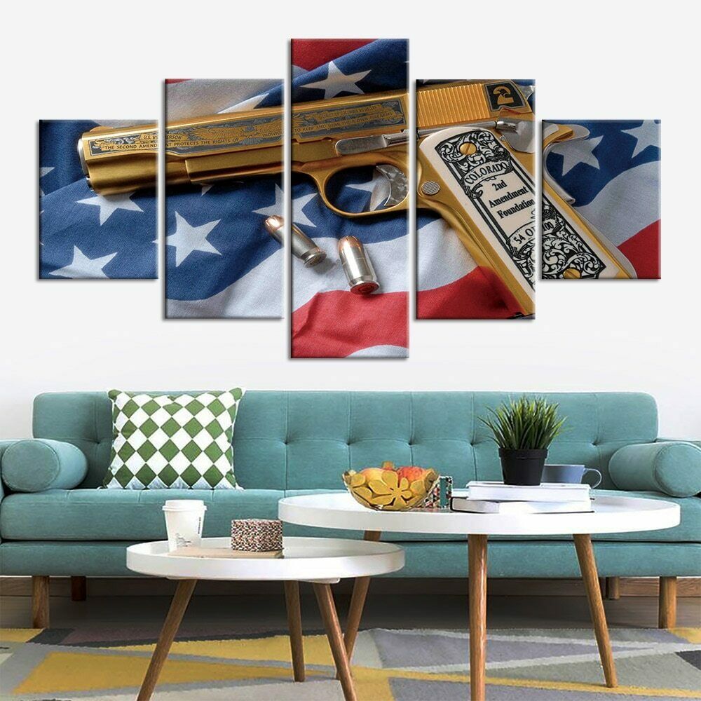 

5 шт. Флаг Золотой Орел Пистолет Холст Картина Настенное искусство HD Печать Картины Декор комнаты Абстрактные картины Плакат Домашний декор Современный