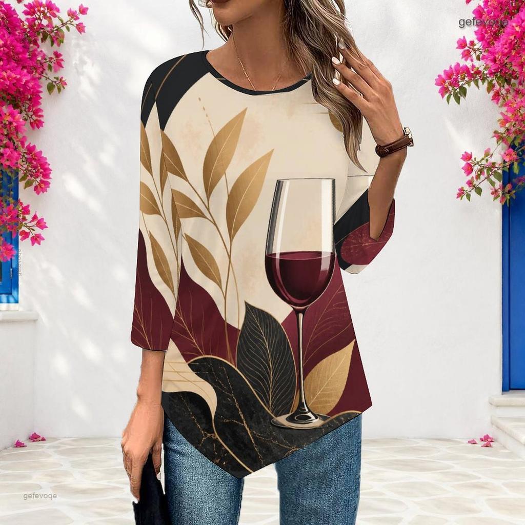 Ladies Plus Size Three Quarter Sleeve Shirt Pointed Hem Loose Breathable Casual For Office Daily Wear