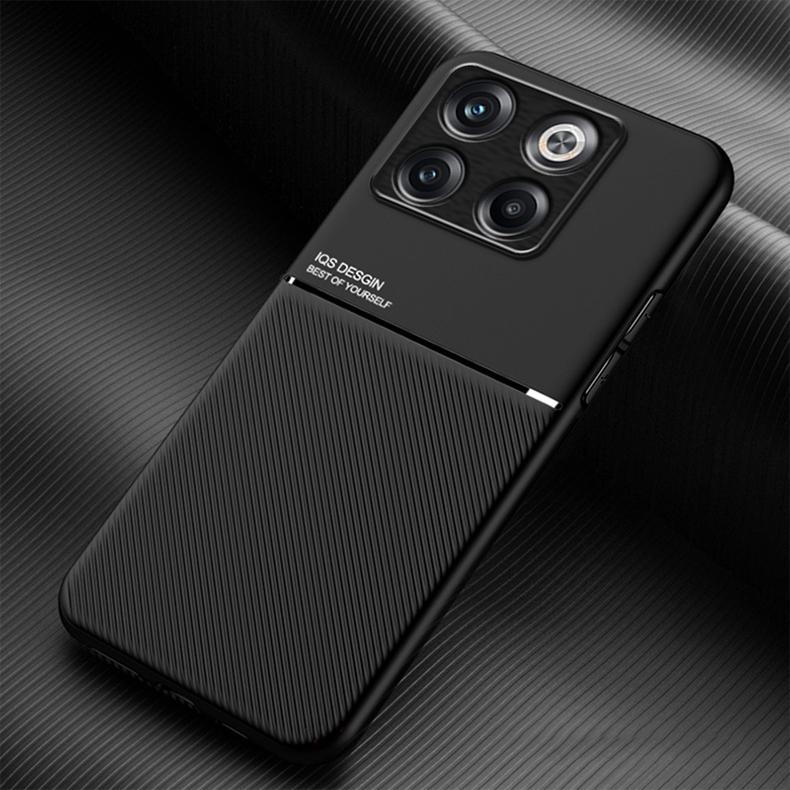 

For OnePlus Ace Pro 5G/10T 5G Lines Imprinted PU Leather+TPU Back Case with Built-in Metal Sheet Hybrid Shell Blue