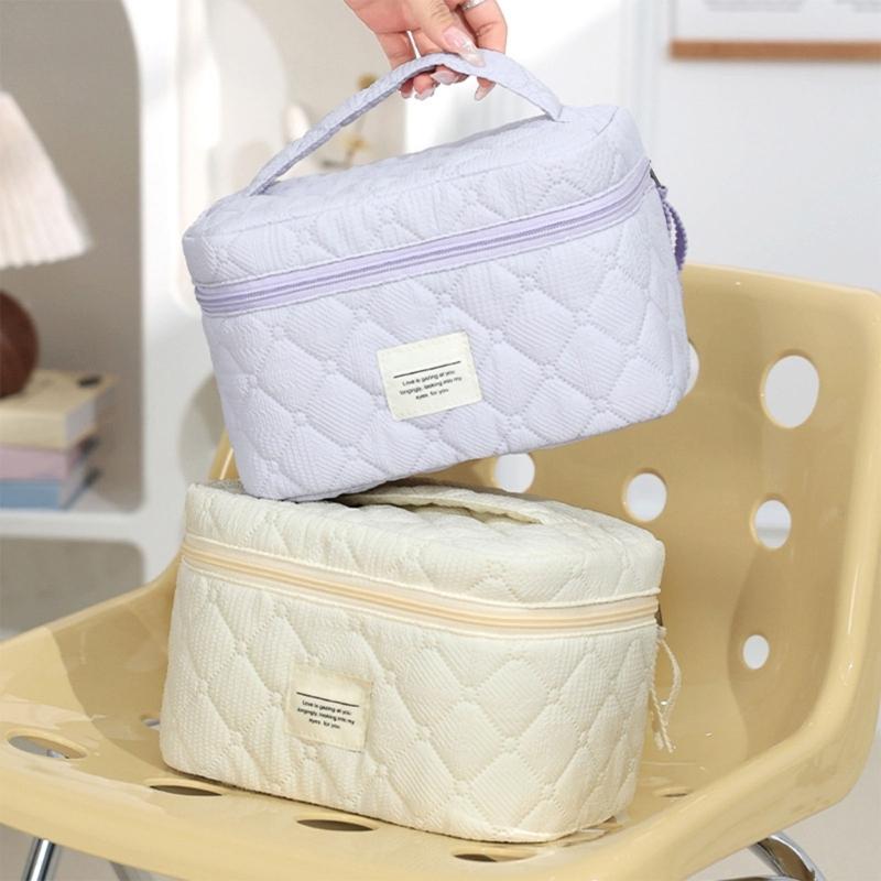 Fashion Cotton Makeup Bag Storage Organized Spacious Beauty Case With Zippered Quilted Cosmetic Bags