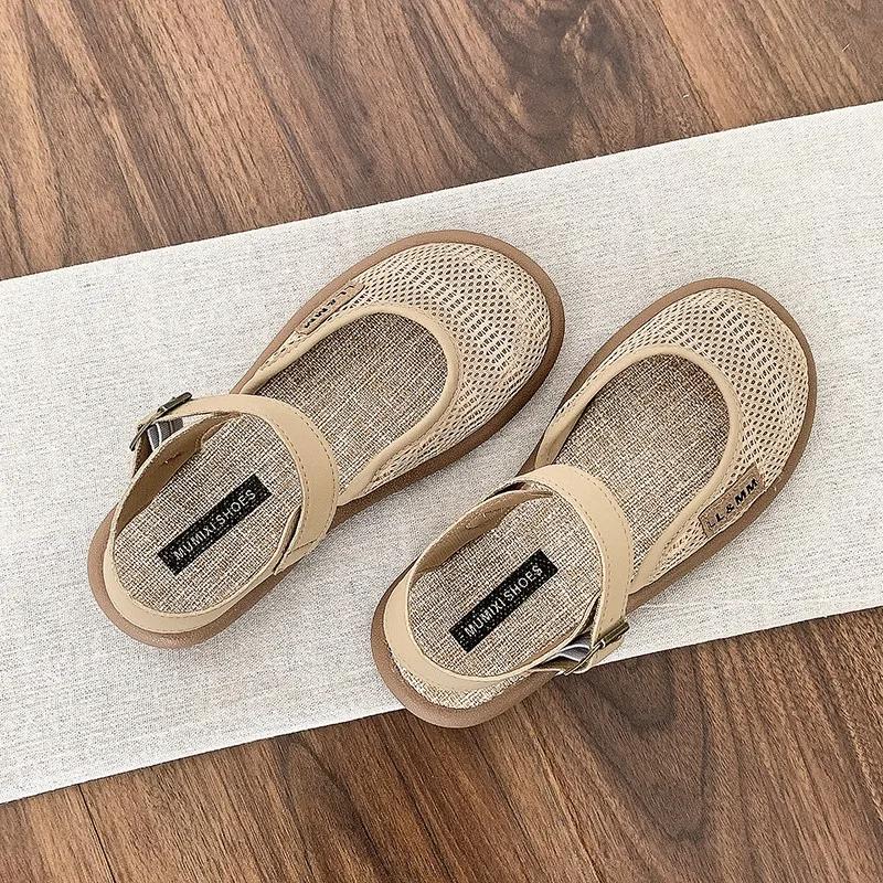 Mesh Shoes Breathable Mary Jane Sandals Linen Mesh Women's Shoes in Summer Wear Cotton and Linen Overhead Sandals Size 35-42
