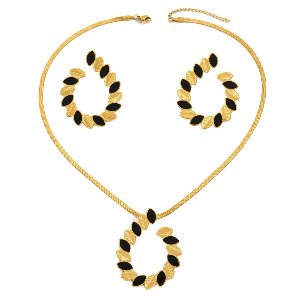 2025 summer new hot-selling women's earrings necklace set, leaf dripping oil design long chain