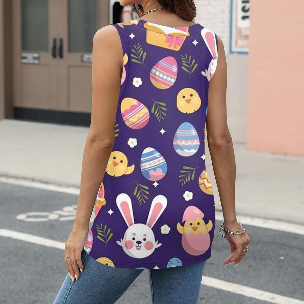 Women's Sleeveless Easter Print Vest Blouse