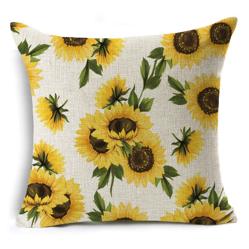 New Sunflower Flower Series Linen Pillowcase Car Home Cushion Pillowcase