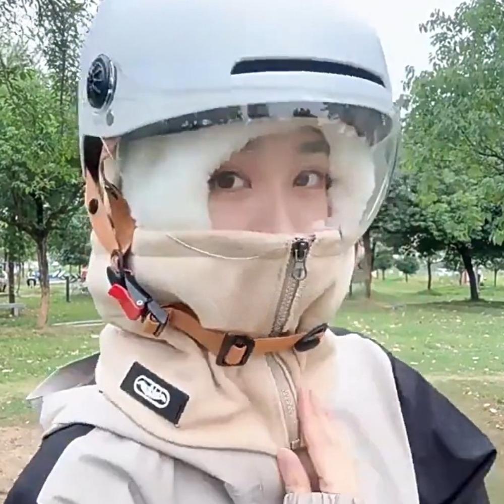 Winter Warm Thickened Velvet Neck - Windproof Mask with Zipper, Motorcycle Riding Headgea Warm Knitted Cap Cold Weather