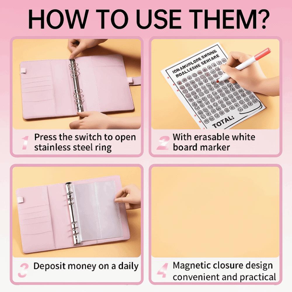 Dazzling Colors Challenge Budget Binder PU Leather Savings Challenge Notepad  New Year