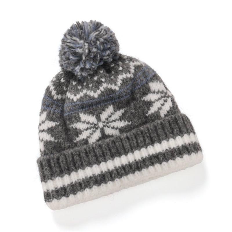 Conjunto Coreano Retrô de Chapéu de Lã Tricotado e Cachecol - Listras Floco de Neve de Inverno