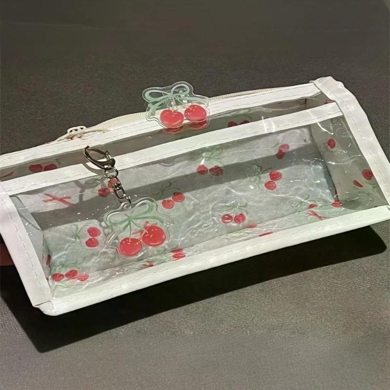 Sweet Cherry Transparent Pencil Case Large Capacity Student Stationery Zipper Pen Bag School Supplies Makeup Storage Bag