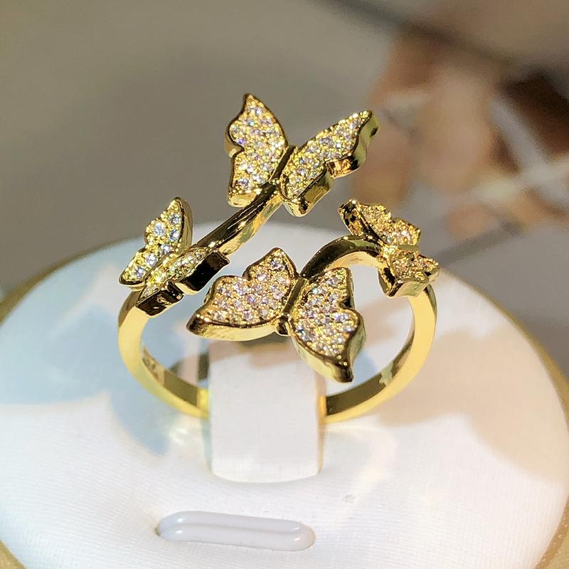 925 Sterling Silber Exquisiter Pavé Zirkon Ring Damenschmuck Schmetterling Offener Ring Party Cocktail Geschenk Für Freundin Großhandel