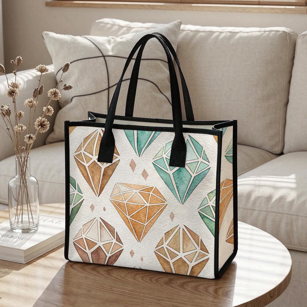 Watercolor Diamond Pattern Tote Bag Stylish Casual Daily Commuter Handbag