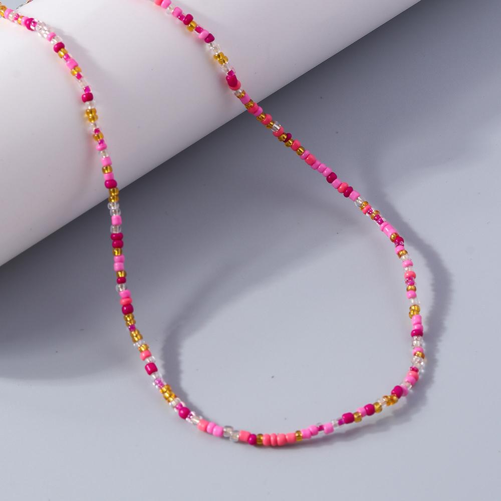 Fashion Candy Color Beaded Necklace Colorful Beads Boho Choker Necklace for Women Girls Holiday Jewelry Gifts