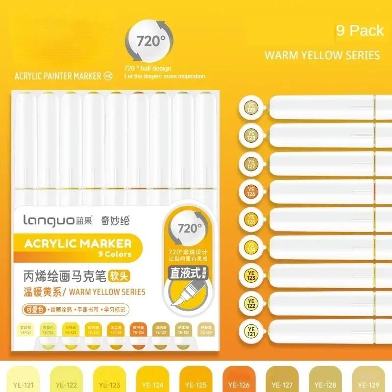 Languo 207/9 Direct Liquid Acrylic Paint Pens Brush Color Marker Pen for Rock Painting Stone Ceramic DIY Art Supplies Stationery