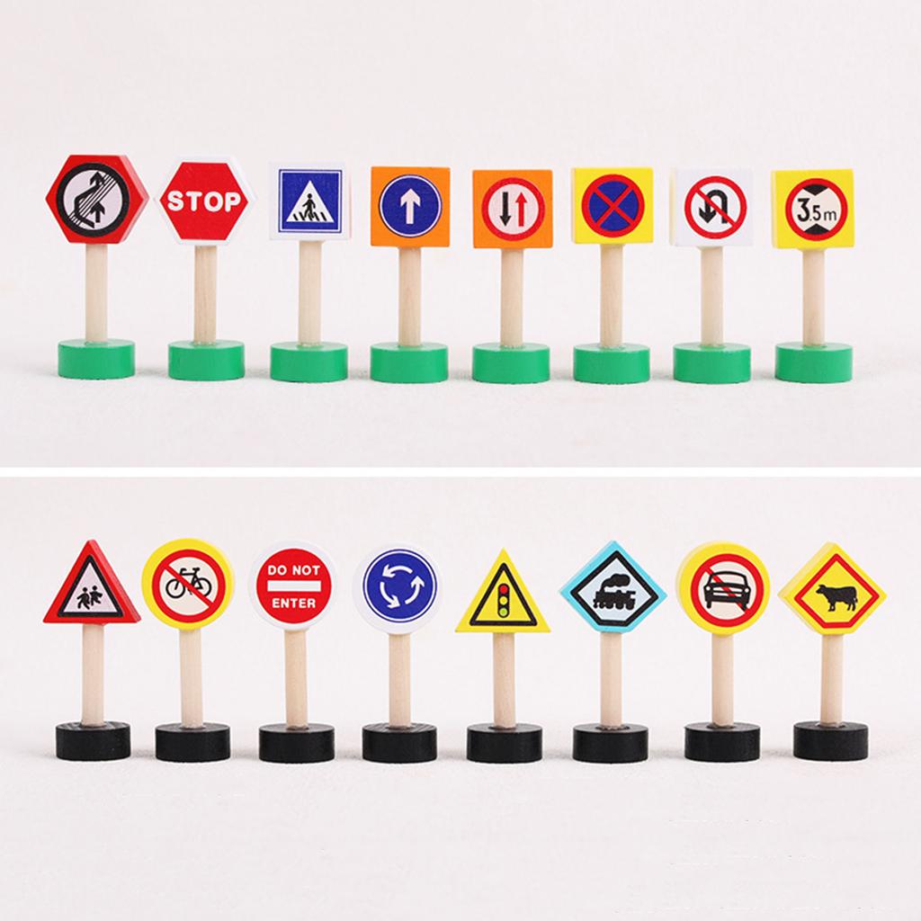 Wooden Children'S City Traffic Road Signs Signboards Safety Awareness Scene Building Blocks Early Education Educational Toys