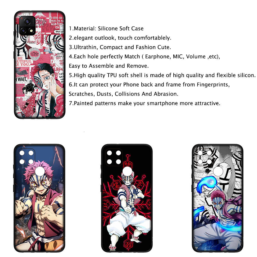 Kryt pro iPhone 17 16 15 Xiaomi Poco Redmi Note 14 13 12 Pro Max 9 16e Samsung Galaxy S25 S24 S23 OPPO Huawei Kreslený Demon Slayer Akaza Pouzdro na telefon