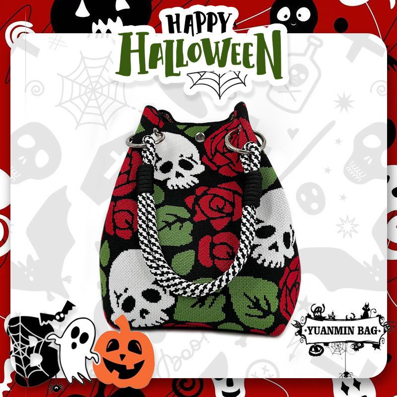 Gothic Halloween Rosen Totenkopf Eimer Tasche - Große Kapazität Party Tragetasche
