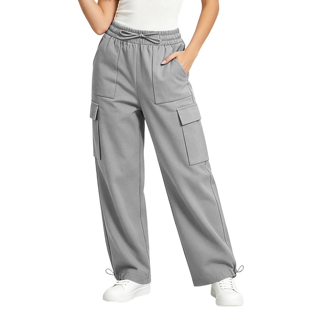 Women's High Waist Drawstring Wide Leg Pants Casual Trousers