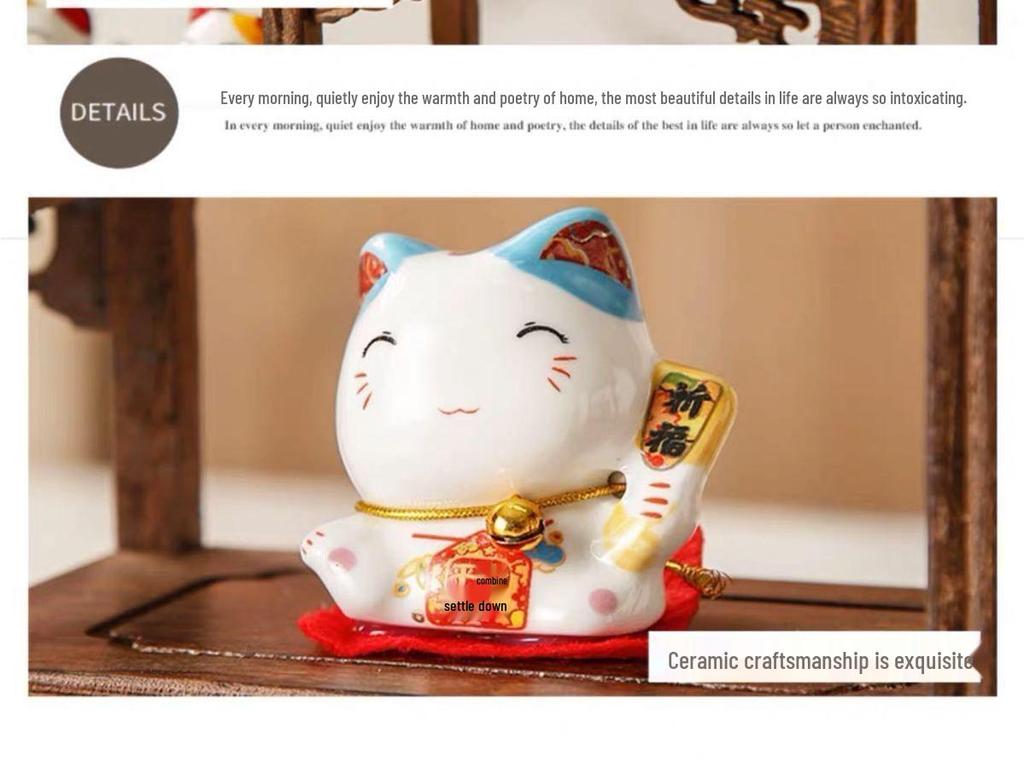 Ceramic Lucky Cat Ornament for Home Decor, Living Room, and TV Cabinet