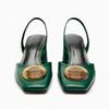 Luxury Metal Decoration Back Strap Chunky Heeled Sandals Women Elegant Round High Heels Summer Designer Mules Shoes Sandalias