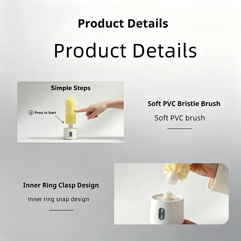 Electric Glass Cup Scrubber IPX6 Waterproof Rechargeable Bottle Brush for Kitchen Baby Feeding Bottle Cleaning one size