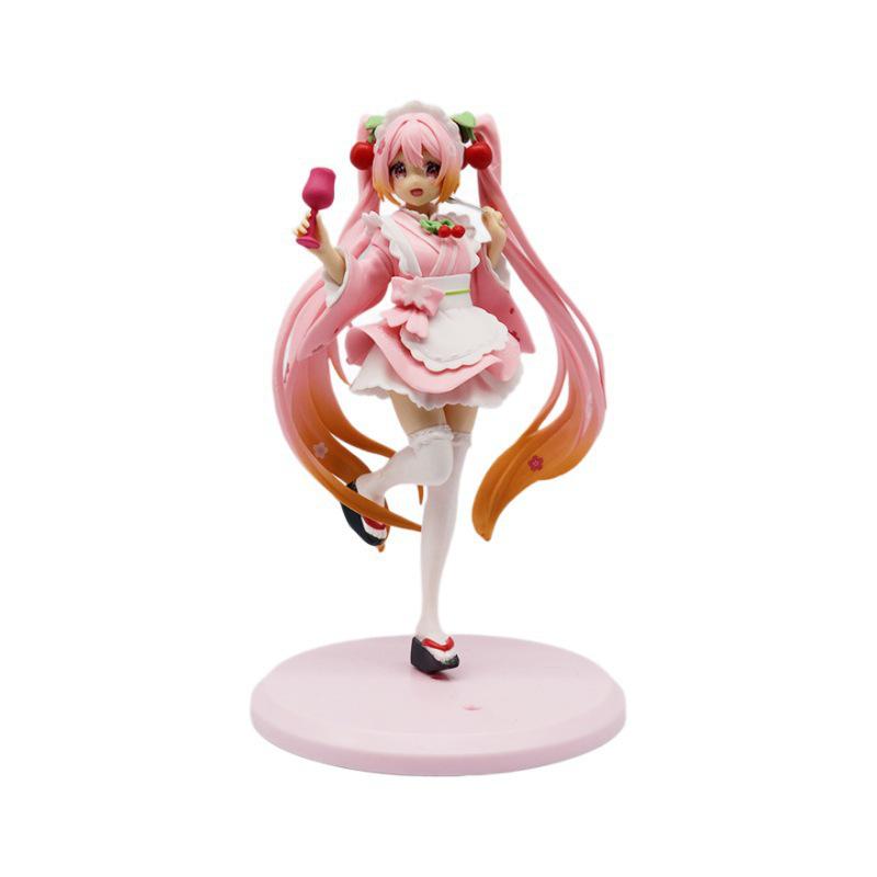 Sakura Miku Wine Glass Anime Doll Figurine with Long Hair - PC Case Ornament Gift.