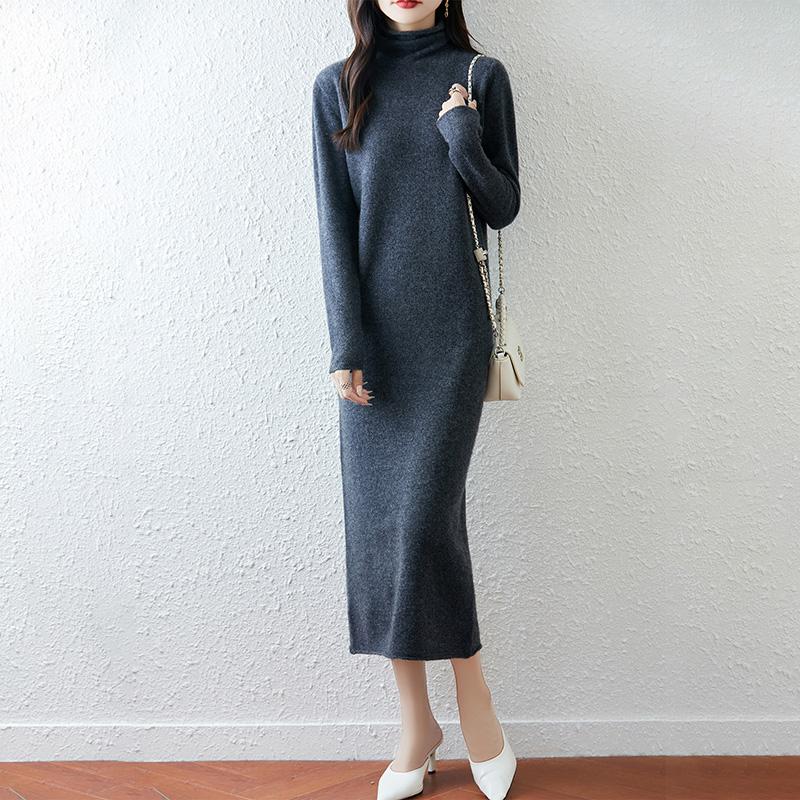 Women Sweater Dress 100% Wool TIDENOVEL Turtleneck Knit Long Pullover Winter Jumpers Wool Long Dress Female