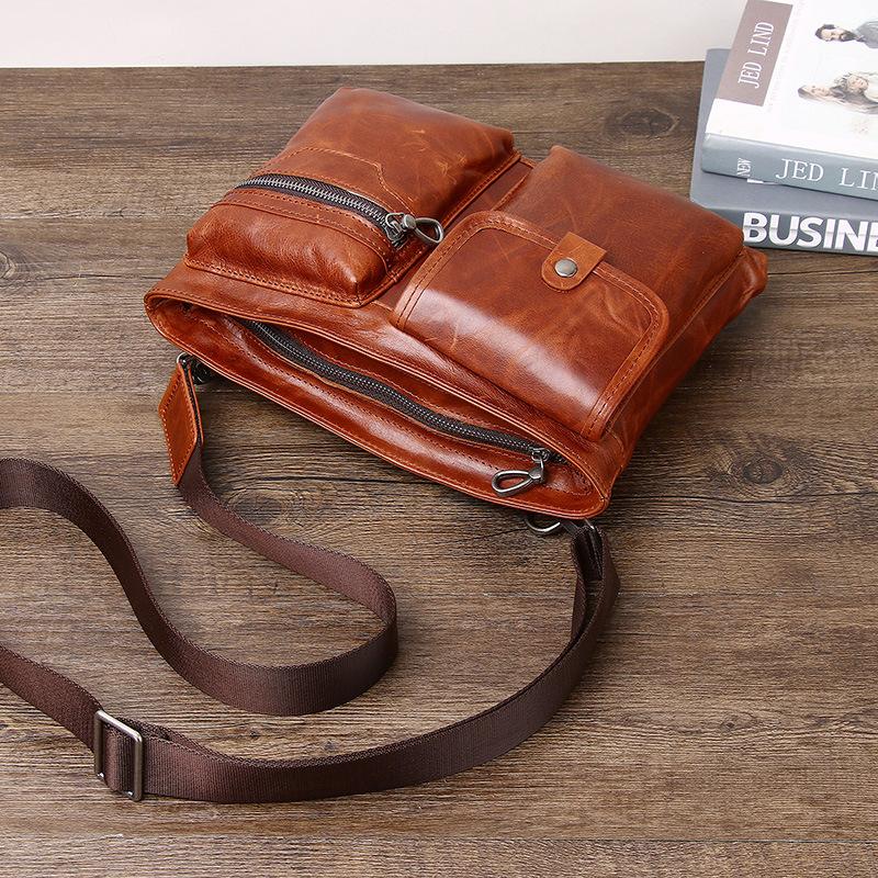 

The First Layer Of Cowhide Summer Men S Genuine Leather Crossbody Large-Capacity Casual Bag Shoulder Bag Retro Diagonal Cross Men S Bag коричневий