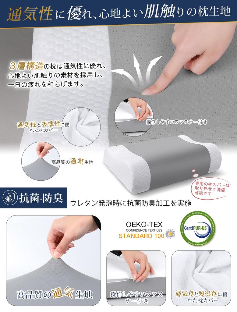 MunzeYi Memory Foam Pillow Prevents Neck Pain Height Adjustment Technology Pillow Temperature Regulating Wave 3D Structure Sleep Pillow Cooling Pillow