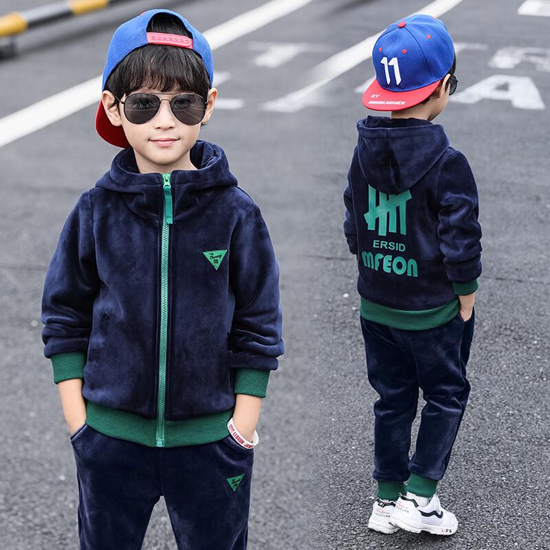 2023 Jungen Zweiteiliger Kapuzen-Fleeceanzug - Koreanischer Stil Winter-Outfit