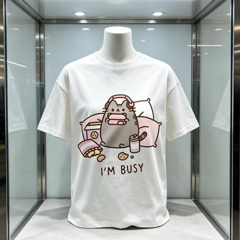 Sorry Im Busy Cat Playing Games With Headphones Unisex T Shirt High Quality Brand Clothing Loose T Shirts Cotton Shirt Tops Couple