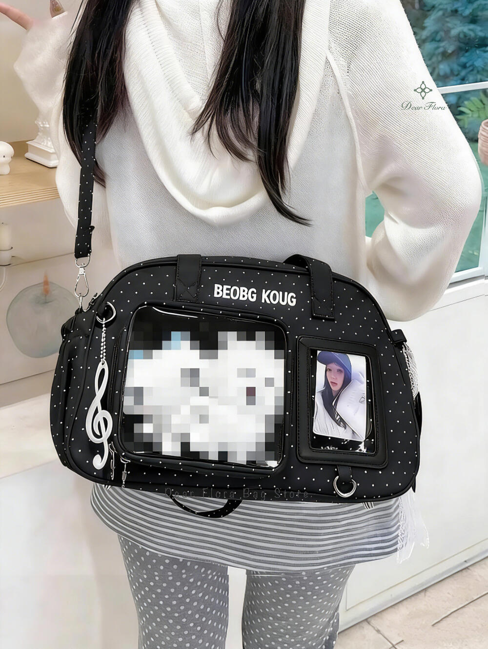 

New Y2k Cute Polka Dot Ita Shoulder Bag Large Capacity Lolita Girl Transparent Tote Bag DIY Display Crossbody Bag Casual Handbag 34x21x14cm