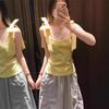 Slim and Thin Solid Color Sleeveless Square Neck Top Summer Sweet Niche Design Bow Sling Vest Women
