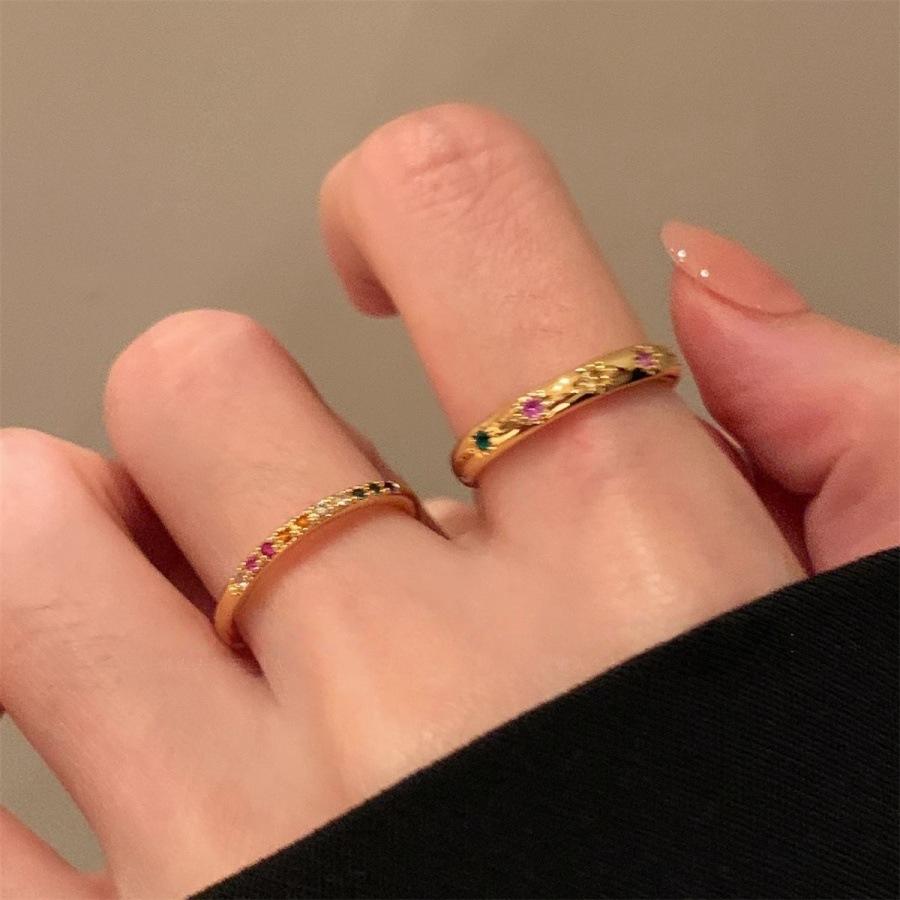 Simple and Exquisite Plain Ring Colored Zircon Ring Ins Niche Design Light Luxury Stacked Open Ring