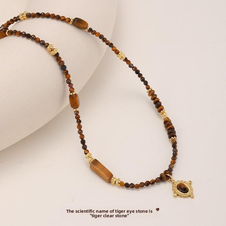 Осенне-зимняя мода Овальная бусина Ожерелье на ключицу Tiger eye stone ellipse