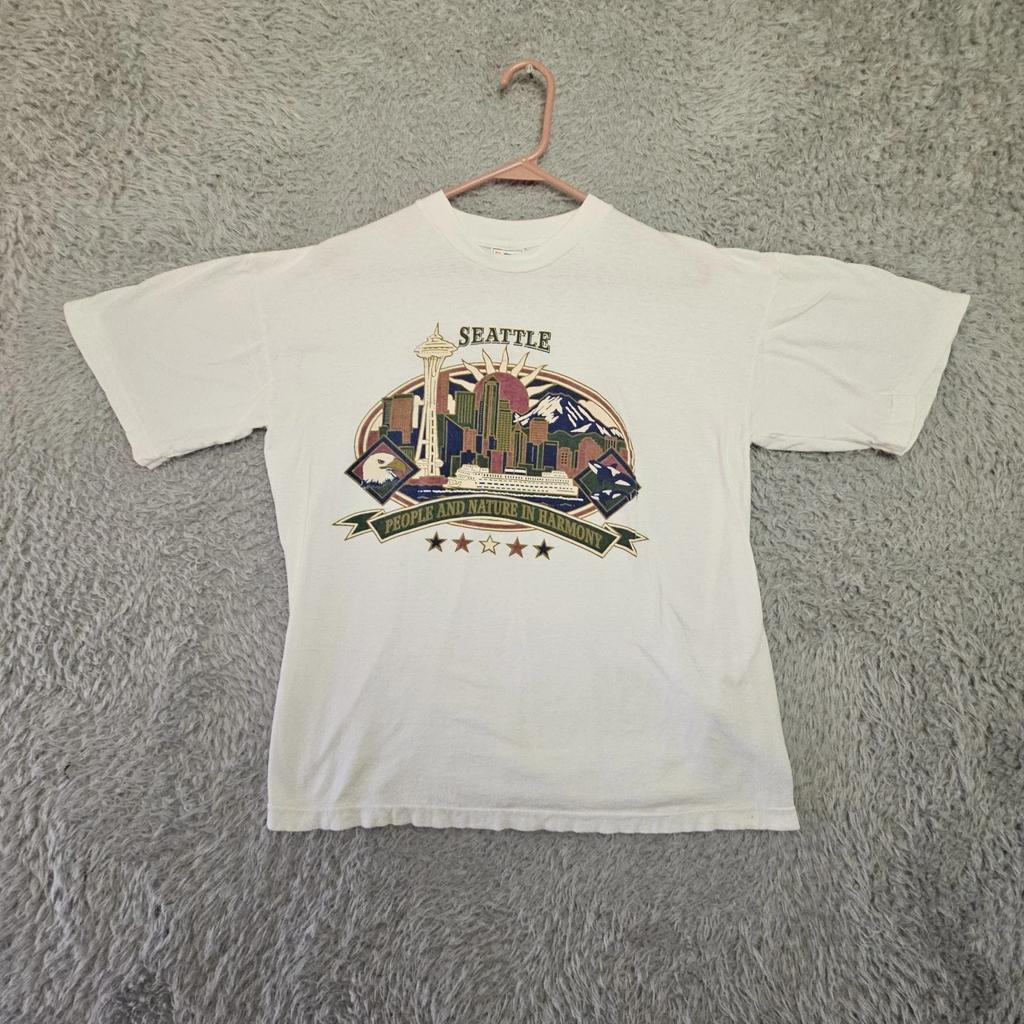 Vintage T Shirt Seattle Washington Men Large Single Stitch Space Needle Eagle