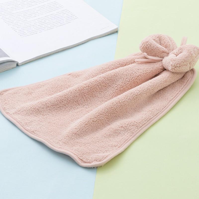 Coral Fleece Hand Towel With Bow Decor Hanging Kitchen Home Use Soft Absorbent
