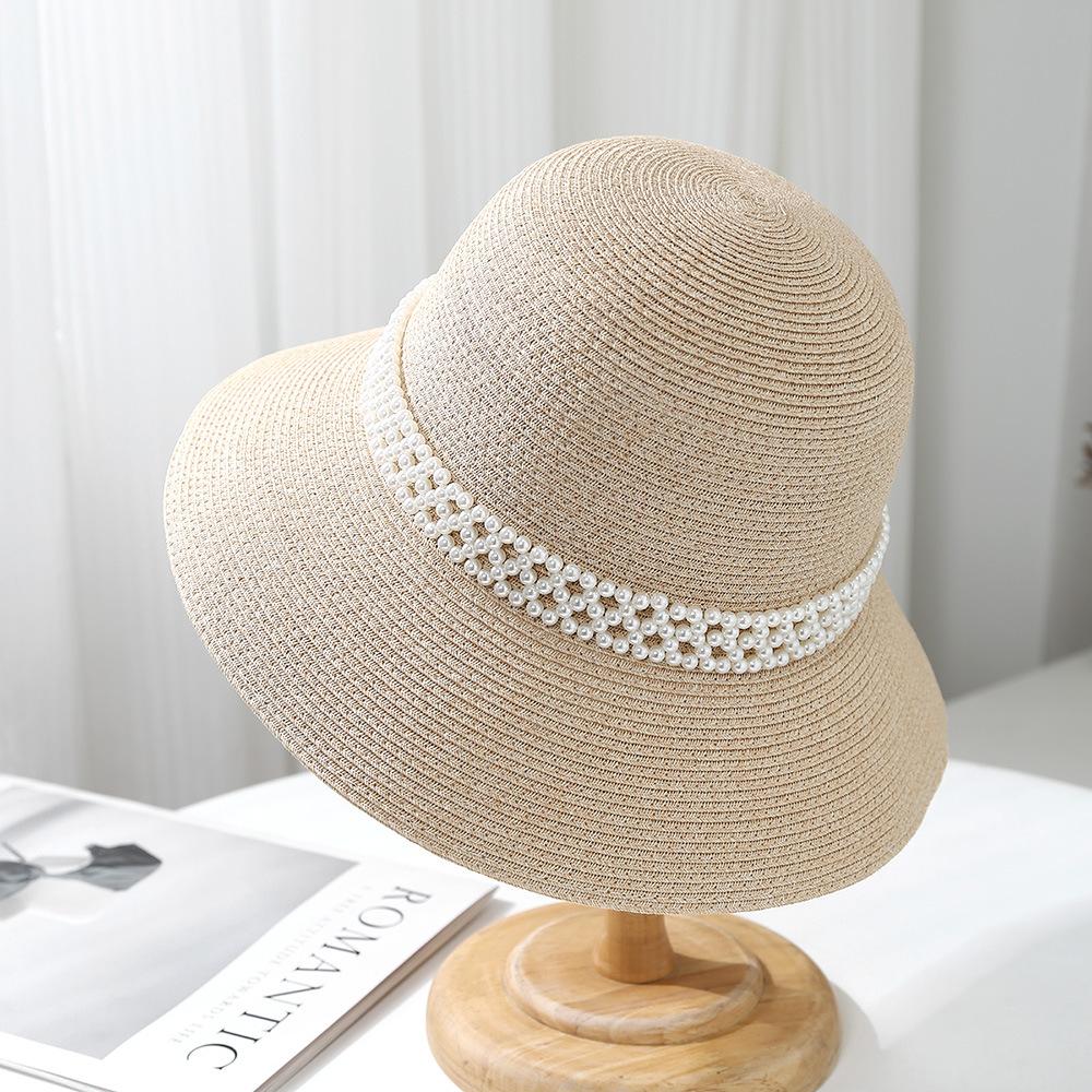 

Дорожный отпуск приморская пляжная шляпа женская летняя шляпа от солнца модная шляпа от солнца жемчужная соломенная шляпа показывает маленькое и универсальное лицо Adult average size бежевый