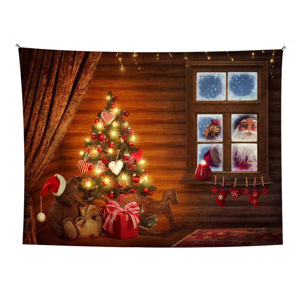 Wohnkultur Frohe Weihnachten Schneeschuh Baum Santa Claus Santa Claus Geschenke Gedruckt Polyester Faser Wand Hängen tapeçaria de natal