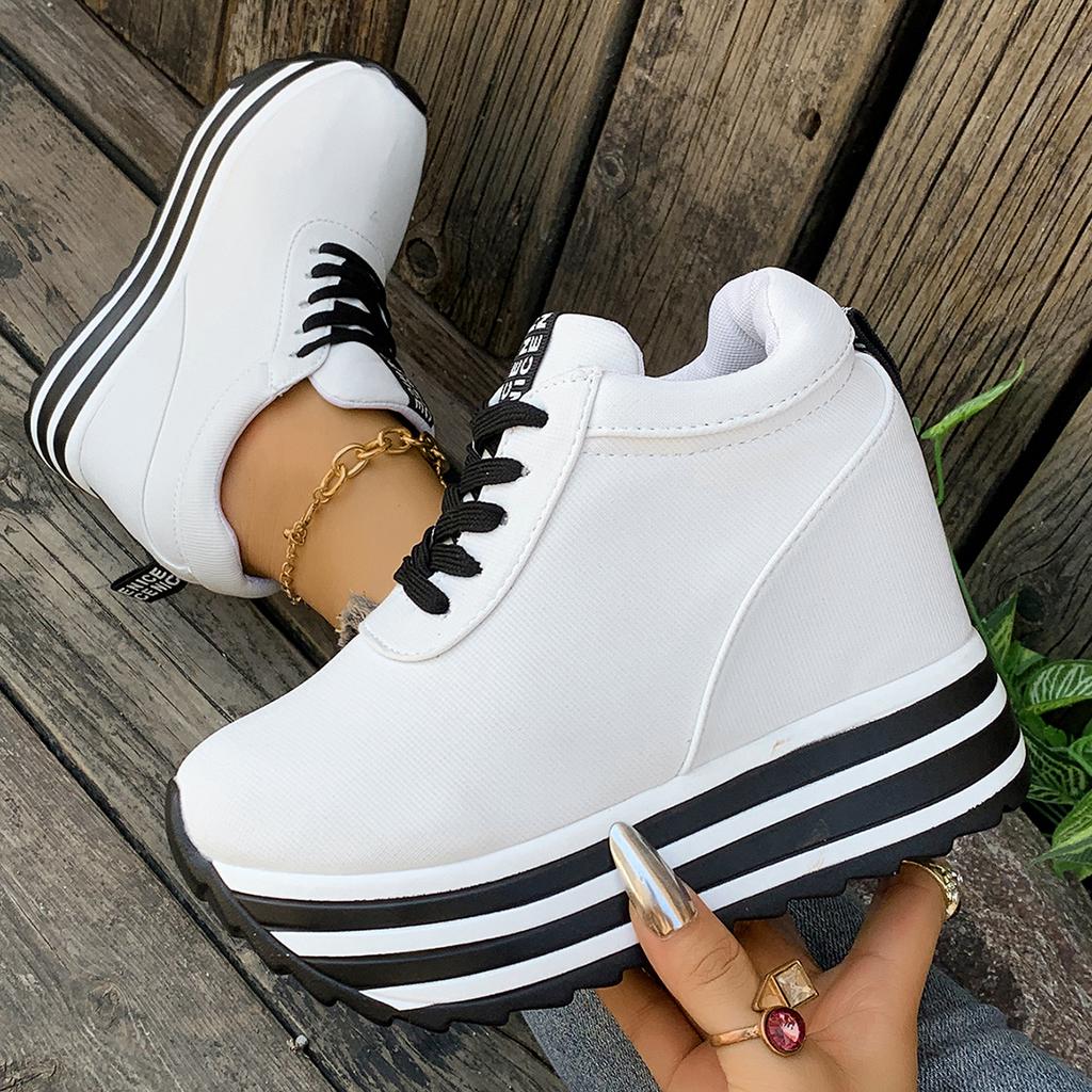 Luxury Women'S Shoes Super-High Heel Wedges Round Toe Platform Casual Sneakers Black Heels Elegant Woman New Collection On Offer