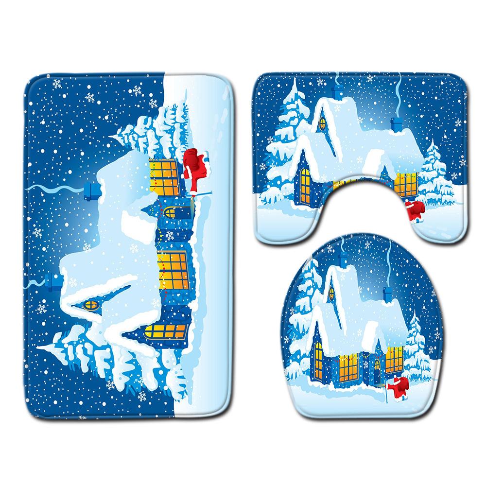 Christmas Bathroom Floor Mat Toilet Three-Piece Set