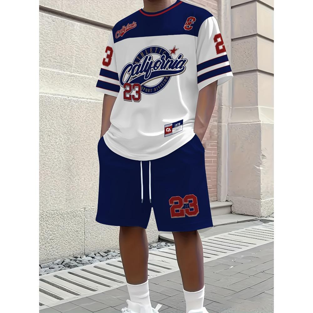 Summer Men's Short-Sleeved Set with 3D Trendy Letter Print for Casual and Street Style Comfortable and Soft