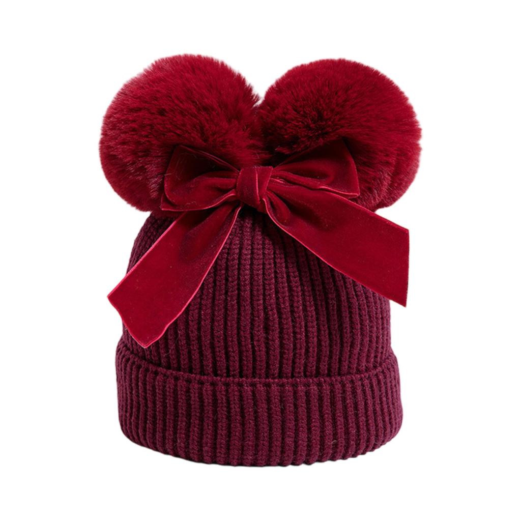 Double Ball Bow Cross-border Preferred Baby Hat Yarn Children's Hat Thickened Baby Hat Children's Knitted Hat
