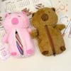 1Pc Cartoon Animal Pen Bag Multifunction Plush Capybara Pencil Case Pen Storage Bag Large Capacity Stationery Pouch