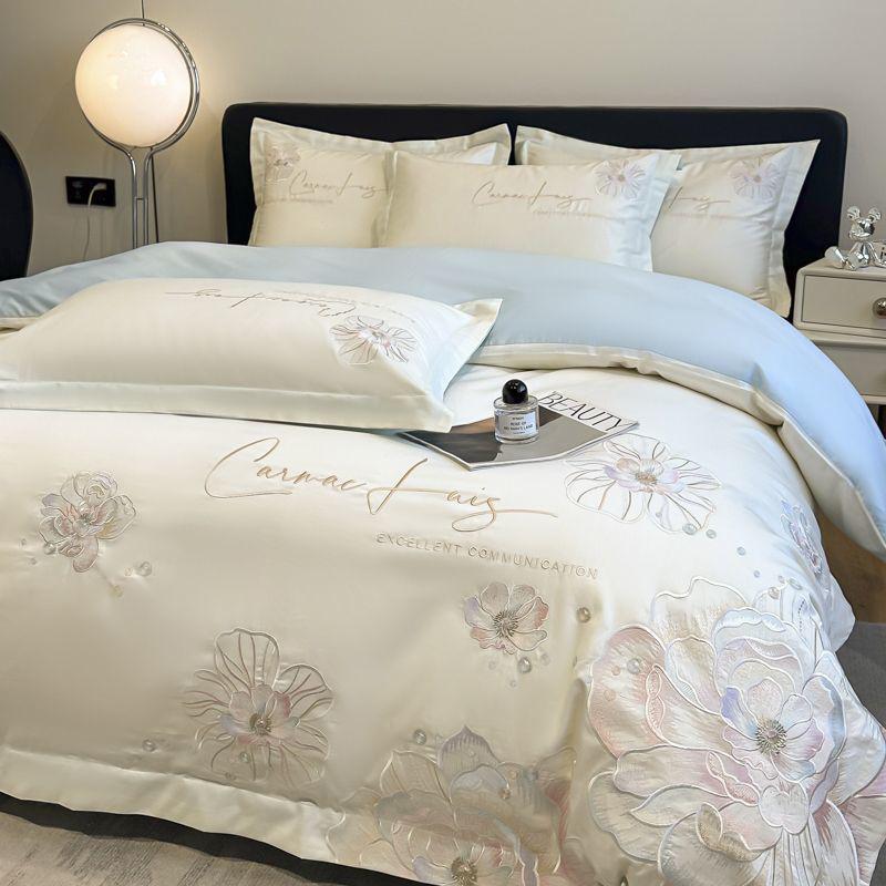 

Luxury Mother & Baby 4-Piece Embroidered Bedding Set: Skin-Friendly, Breathable Duvet Cover, Bed Sheet, Quilt Cover – Ideal for Weddings 1.2m Bed [Duvet Cover 150x200]