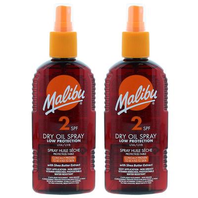 Aceite Seco en Spray Malibu SPF2 Aceite de Bronceado 200ml x2 uds