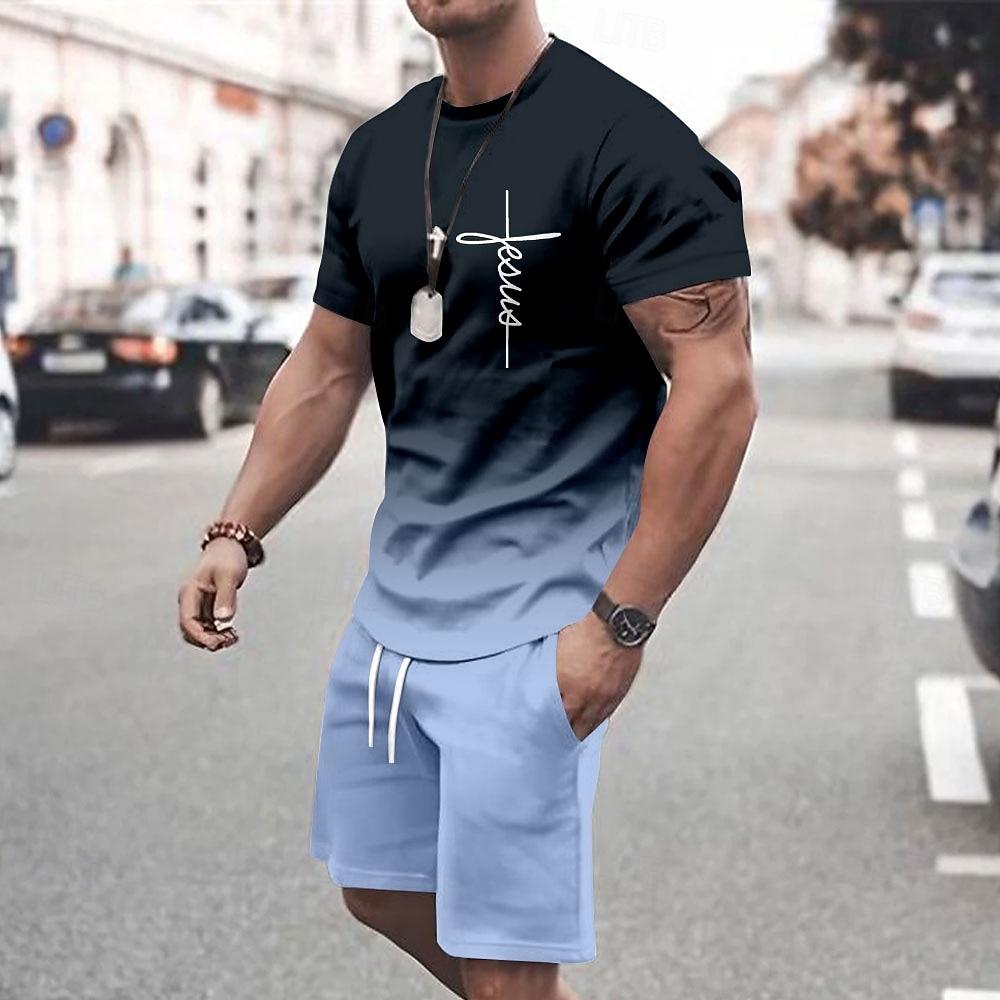 Men's Sets Summer Tops Short Sleeve Short Pants Crew Neck Sport Casual Outdoor Vacation Sport Summer
