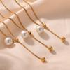 French Minimalist Style Pearl Pendant Necklace Titanium Steel Snake Chain Adjustable Women